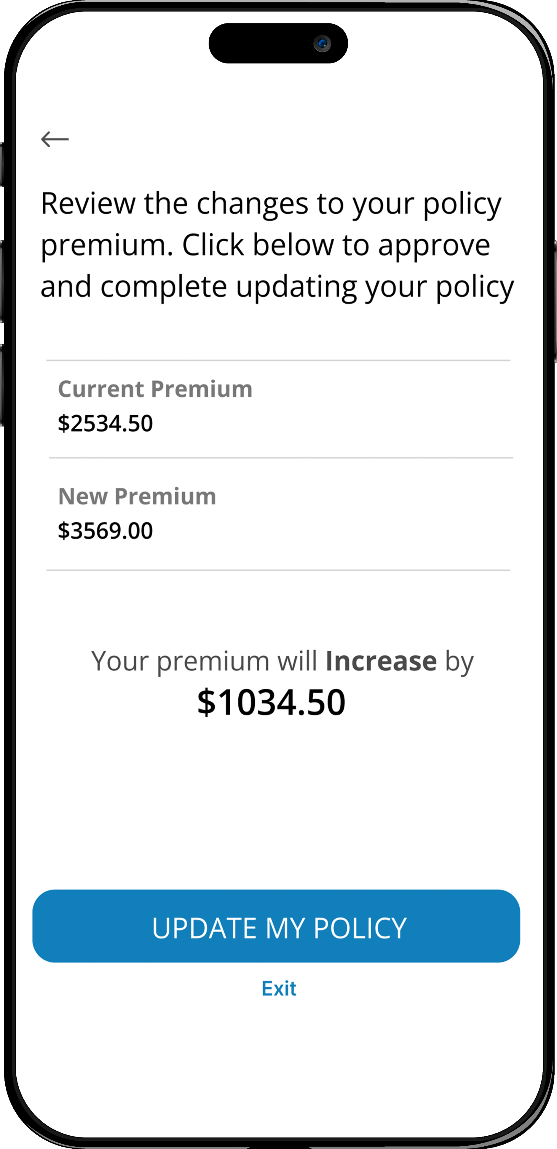 Auto Insurance Policy Updating Phone Screen 5